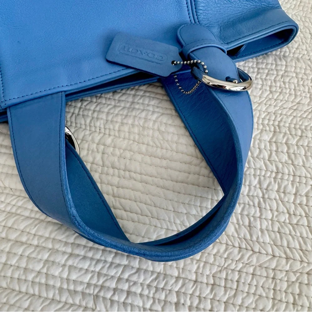 Coach Vintage Waverly Tote 4133 Blue Periwinkle Glovetanned Leather 1997 RARE